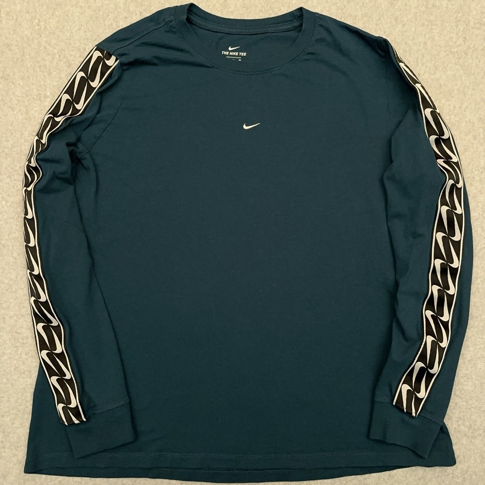 Nike Long Sleeve Tee in Teal with Black & White Sleeve Stripe